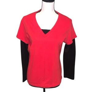 Danskin Now Red Organic Cotton V-Neck Women's Top With Base Layer
